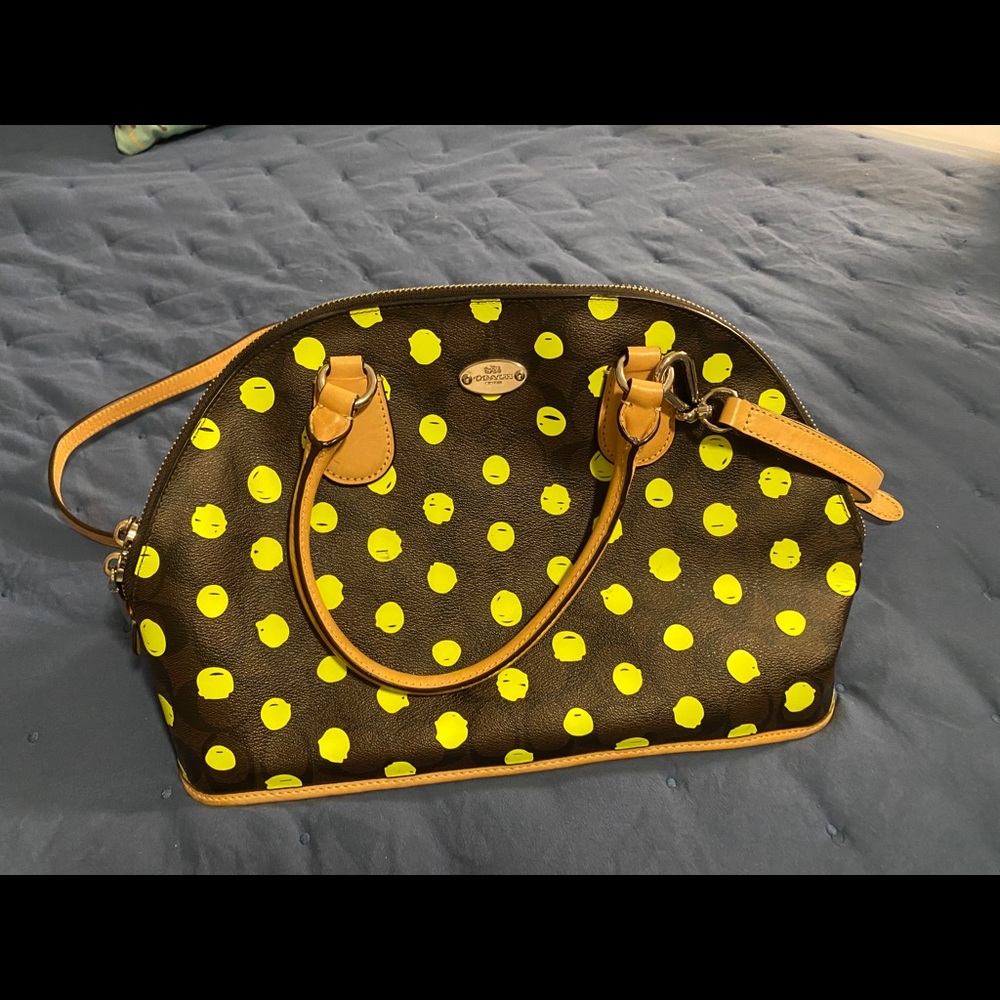 Coach Used NEON DOT CORA SIGNATURE CANVAS SATCHEL